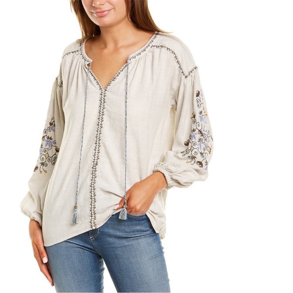 NWT Max Studio embroidered boho peasant  balloon sleeve top S Small